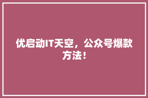 优启动IT天空，公众号爆款方法！ 必应SEO
