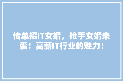 传单招IT女婿，抢手女婿来袭！高薪IT行业的魅力！ 搜狗SEO