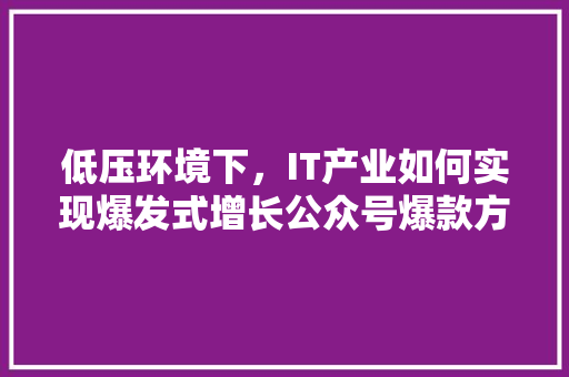 低压环境下，IT产业如何实现爆发式增长公众号爆款方法！ 百度SEO