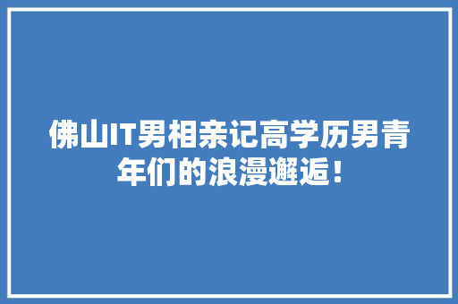 佛山IT男相亲记高学历男青年们的浪漫邂逅！ GoogleSEO