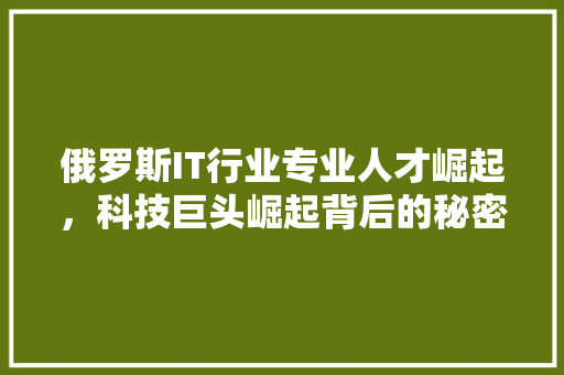俄罗斯IT行业专业人才崛起，科技巨头崛起背后的秘密 搜狗SEO