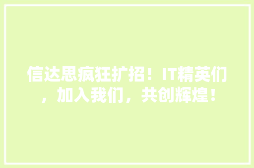 信达思疯狂扩招！IT精英们，加入我们，共创辉煌！ GoogleSEO