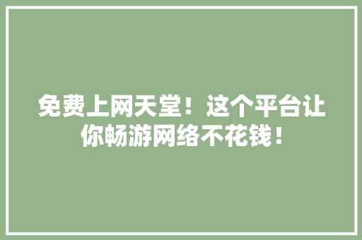 免费上网天堂！这个平台让你畅游网络不花钱！ 必应SEO