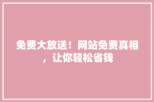 免费大放送！网站免费真相，让你轻松省钱 百度SEO