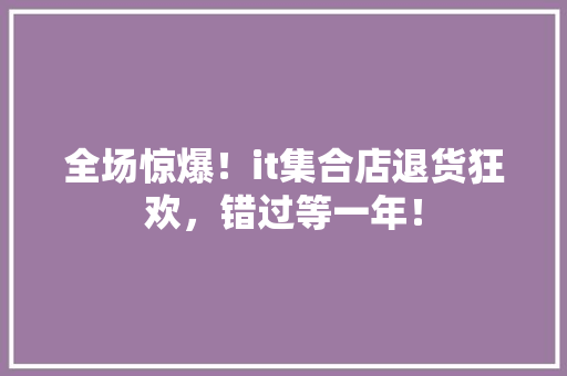 全场惊爆！it集合店退货狂欢，错过等一年！ 搜狗SEO