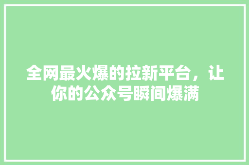 全网最火爆的拉新平台，让你的公众号瞬间爆满 百度SEO