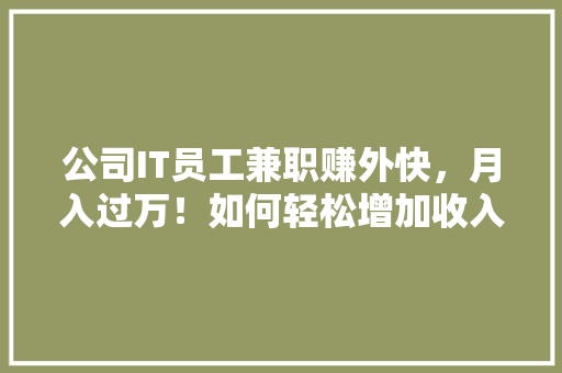 公司IT员工兼职赚外快，月入过万！如何轻松增加收入！