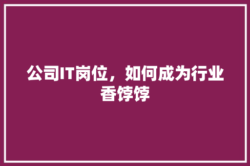 公司IT岗位，如何成为行业香饽饽