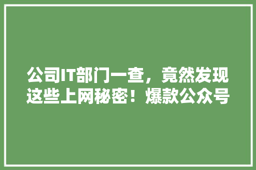公司IT部门一查，竟然发现这些上网秘密！爆款公众号背后的秘密！ GoogleSEO
