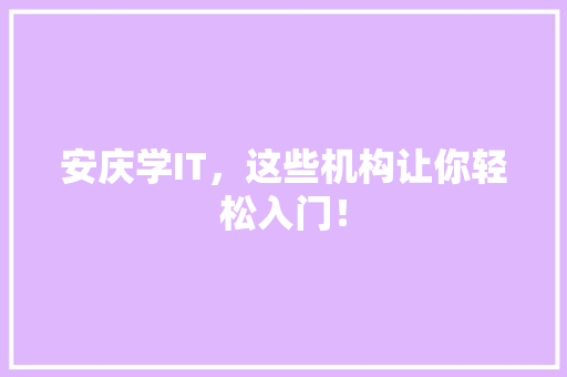 安庆学IT，这些机构让你轻松入门！ GoogleSEO