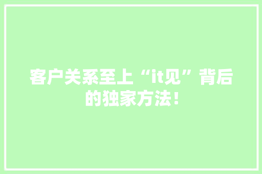 客户关系至上“it见”背后的独家方法！ 神马SEO
