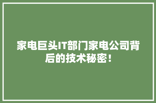 家电巨头IT部门家电公司背后的技术秘密！ 搜狗SEO
