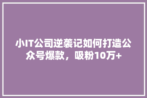 小IT公司逆袭记如何打造公众号爆款，吸粉10万+ 搜狗SEO