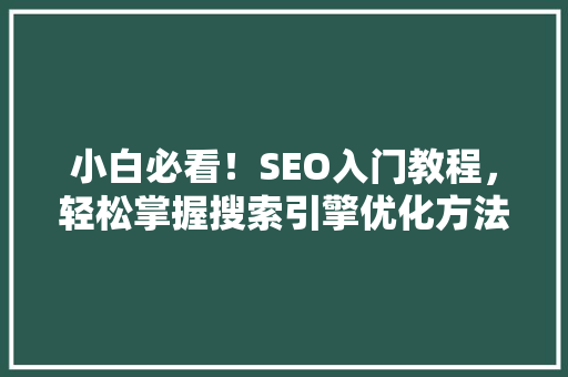 小白必看！SEO入门教程，轻松掌握搜索引擎优化方法 百度SEO