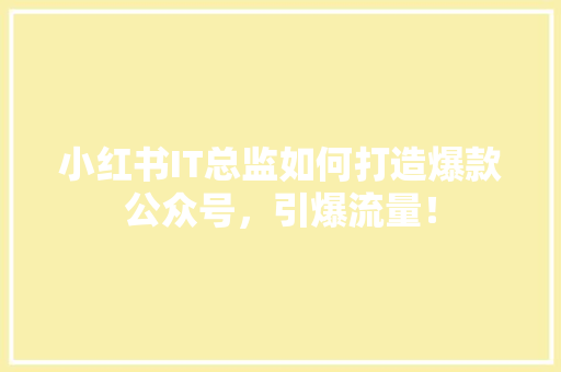 小红书IT总监如何打造爆款公众号，引爆流量！ 百度SEO