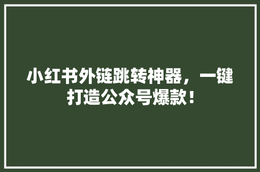 小红书外链跳转神器，一键打造公众号爆款！ 神马SEO