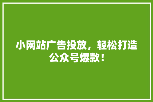 小网站广告投放，轻松打造公众号爆款！ 搜狗SEO