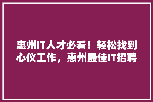 惠州IT人才必看！轻松找到心仪工作，惠州最佳IT招聘平台！ 必应SEO
