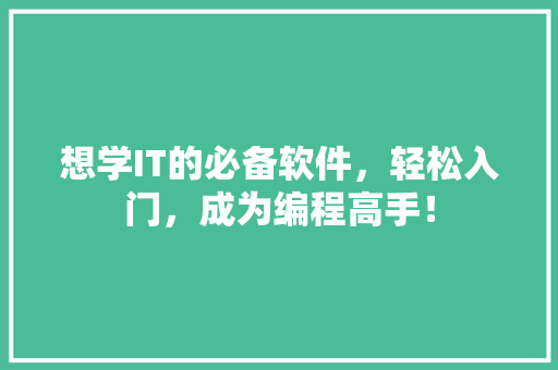 想学IT的必备软件，轻松入门，成为编程高手！ 搜狗SEO