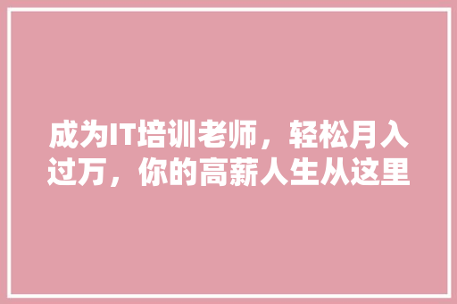 成为IT培训老师，轻松月入过万，你的高薪人生从这里开启！ 神马SEO