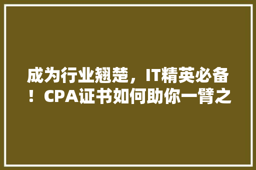 成为行业翘楚，IT精英必备！CPA证书如何助你一臂之力 神马SEO