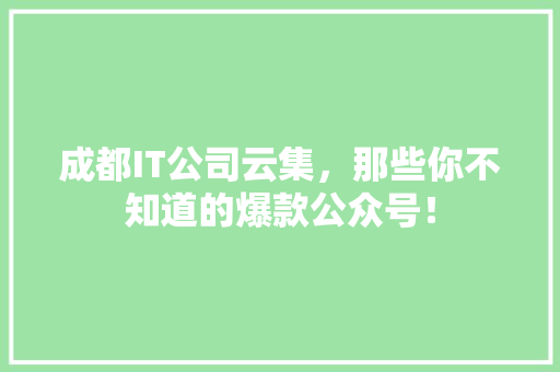 成都IT公司云集，那些你不知道的爆款公众号！ 百度SEO