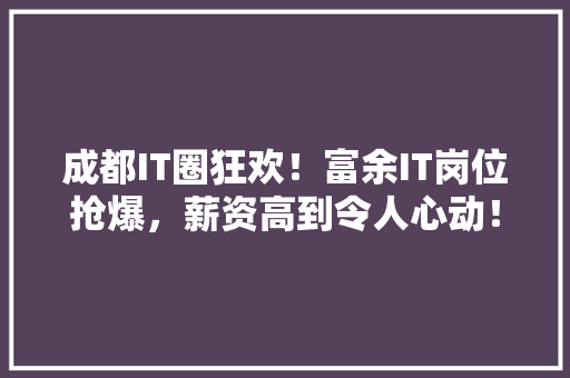 成都IT圈狂欢！富余IT岗位抢爆，薪资高到令人心动！ GoogleSEO