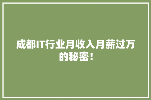 成都IT行业月收入月薪过万的秘密！ 神马SEO