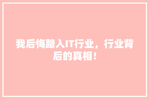 我后悔踏入IT行业，行业背后的真相！ GoogleSEO