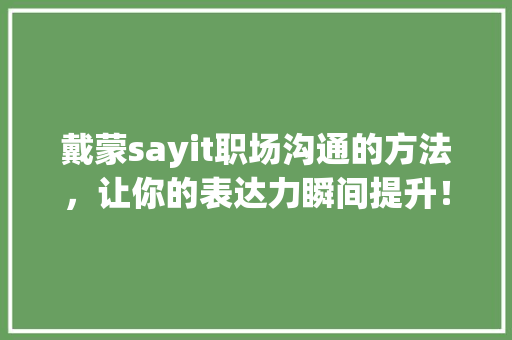 戴蒙sayit职场沟通的方法，让你的表达力瞬间提升！ 神马SEO