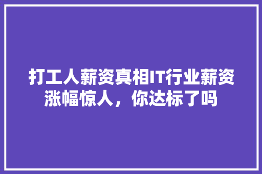 打工人薪资真相IT行业薪资涨幅惊人，你达标了吗 神马SEO