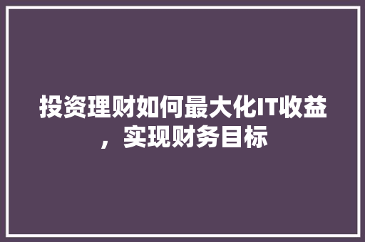 投资理财如何最大化IT收益，实现财务目标 神马SEO