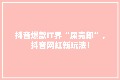 抖音爆款IT界“屎壳郎”，抖音网红新玩法！ 搜狗SEO