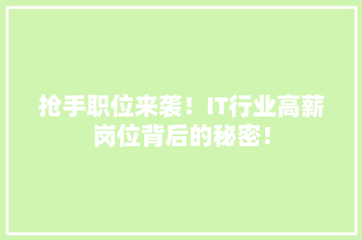 抢手职位来袭！IT行业高薪岗位背后的秘密！ 必应SEO
