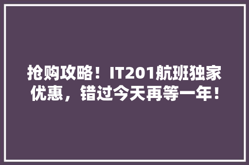 抢购攻略！IT201航班独家优惠，错过今天再等一年！ GoogleSEO
