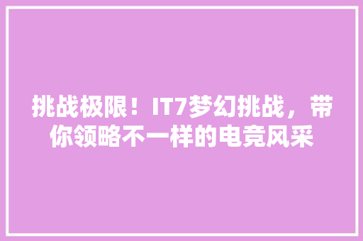 挑战极限！IT7梦幻挑战，带你领略不一样的电竞风采 GoogleSEO