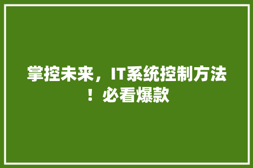 掌控未来，IT系统控制方法！必看爆款 搜狗SEO