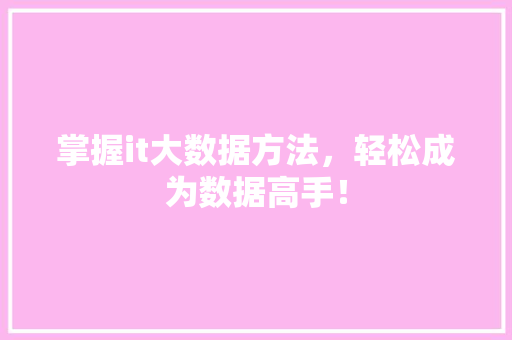 掌握it大数据方法，轻松成为数据高手！ 搜狗SEO