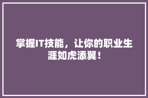 掌握IT技能，让你的职业生涯如虎添翼！