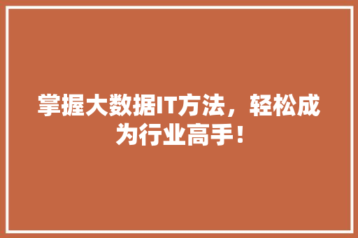 掌握大数据IT方法，轻松成为行业高手！ 百度SEO