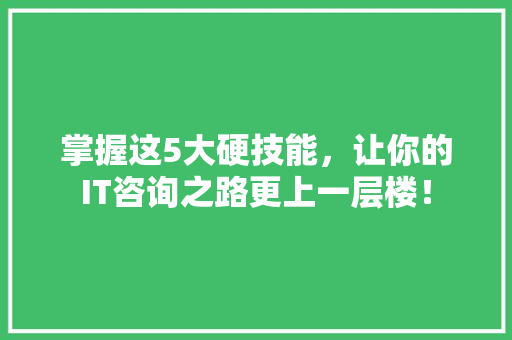 掌握这5大硬技能，让你的IT咨询之路更上一层楼！ GoogleSEO