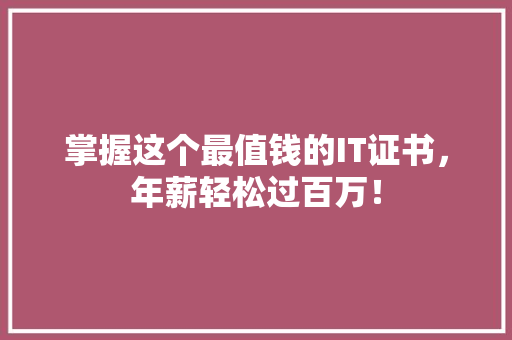 掌握这个最值钱的IT证书，年薪轻松过百万！ 必应SEO