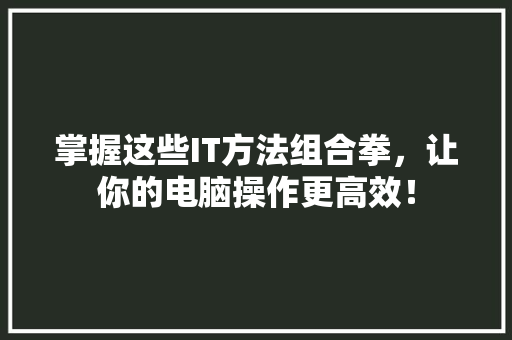 掌握这些IT方法组合拳，让你的电脑操作更高效！ 百度SEO
