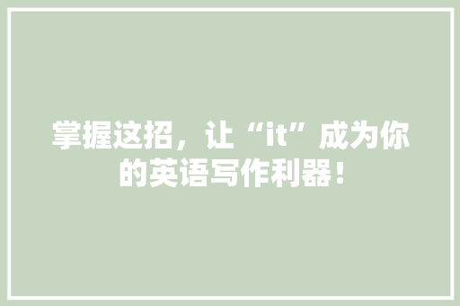 掌握这招，让“it”成为你的英语写作利器！ 必应SEO