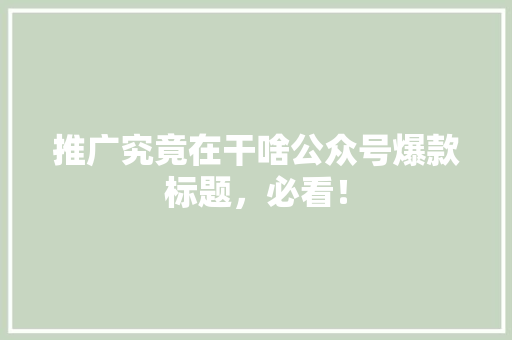 推广究竟在干啥公众号爆款标题，必看！ GoogleSEO