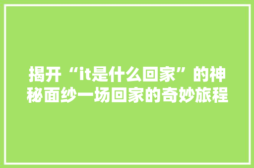 揭开“it是什么回家”的神秘面纱一场回家的奇妙旅程 百度SEO