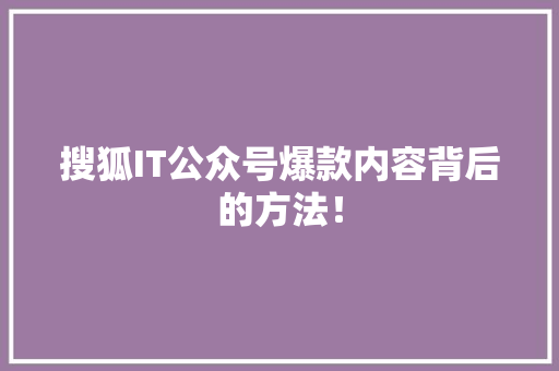 搜狐IT公众号爆款内容背后的方法！ 百度SEO
