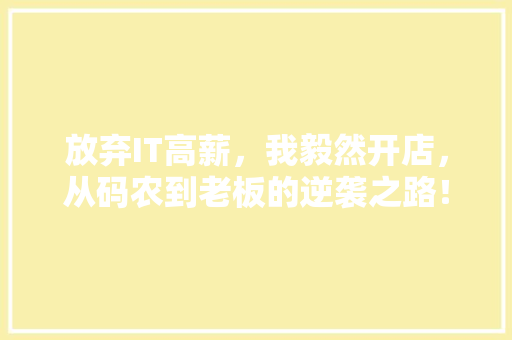放弃IT高薪，我毅然开店，从码农到老板的逆袭之路！ GoogleSEO