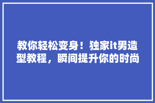 教你轻松变身！独家it男造型教程，瞬间提升你的时尚魅力 GoogleSEO