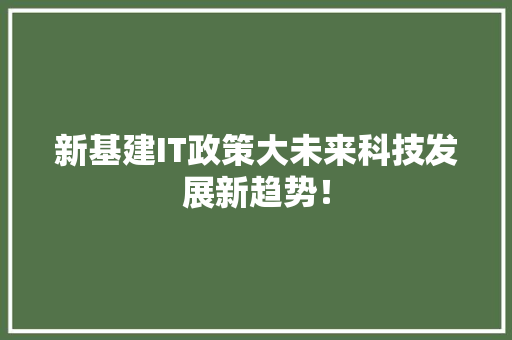 新基建IT政策大未来科技发展新趋势！ 神马SEO